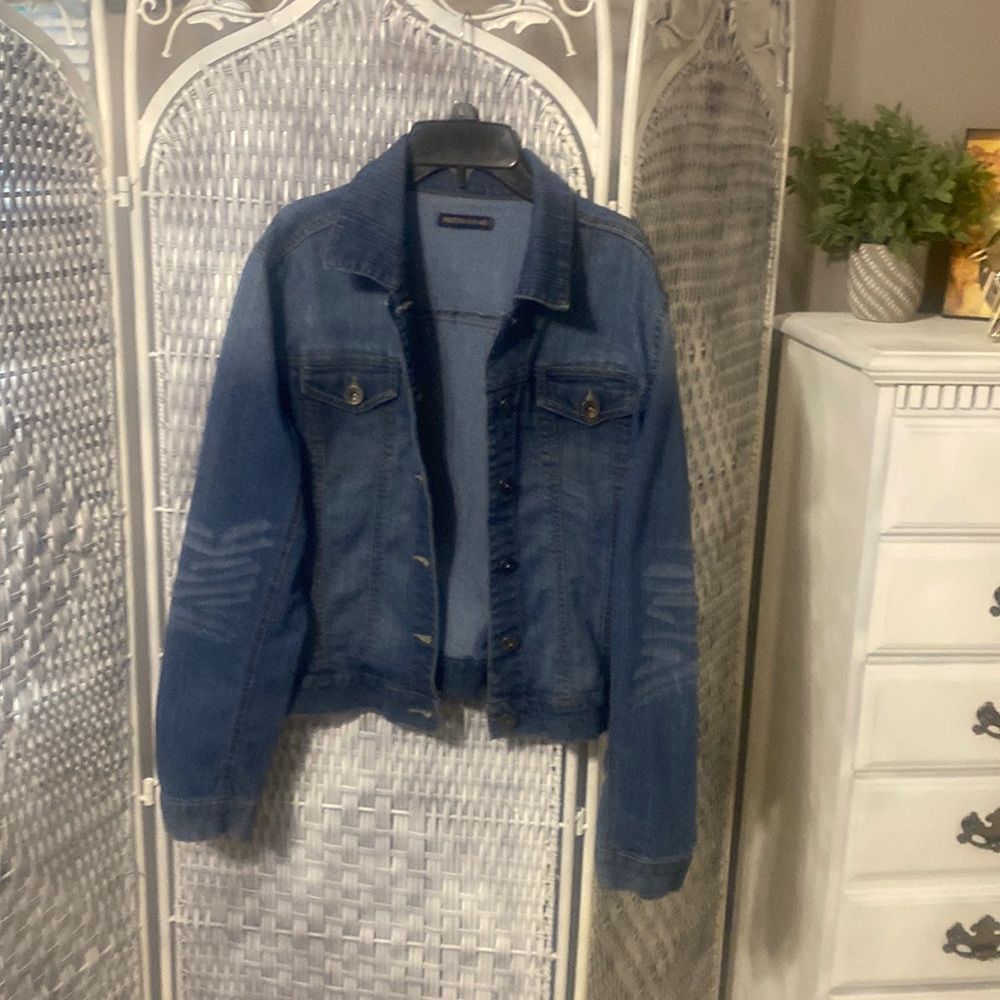 British Khaki Blue Jean Button Up Jacket Size Large